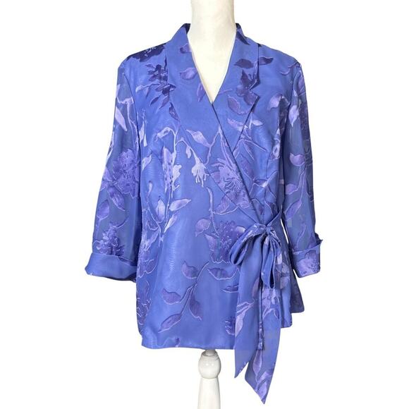 Alex Evenings Wrap Jacket Size 1X Floral Blue Sheer Sleeve Cocktail Dressy Party - Picture 4 of 8